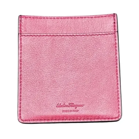 NWT Auth Salvatore Ferragamo Gancini Black Red Leather Card Case Holder